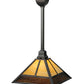 Meyda Lighting "T" Mission 29" Craftsman Brown Pendant Light With Beige and Brown Shade Glass