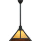 Meyda Lighting "T" Mission 29" Craftsman Brown Pendant Light With Beige and Brown Shade Glass