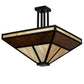 Meyda Lighting "T" Mission" 34" 8-Light Flat Black Semi-flush Mount Light With Beige Iridescent & Amber Mica Shade Glass