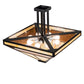 Meyda Lighting "T" Mission" 34" 8-Light Flat Black Semi-flush Mount Light With Beige Iridescent & Amber Mica Shade Glass
