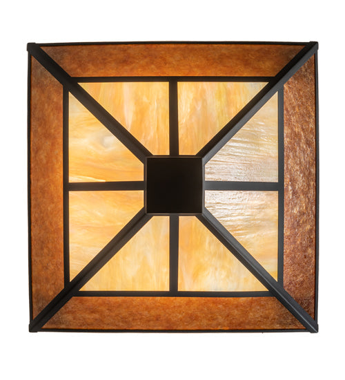 Meyda Lighting "T" Mission" 34" 8-Light Flat Black Semi-flush Mount Light With Beige Iridescent & Amber Mica Shade Glass