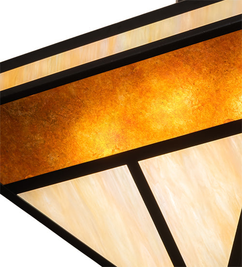Meyda Lighting "T" Mission" 34" 8-Light Flat Black Semi-flush Mount Light With Beige Iridescent & Amber Mica Shade Glass