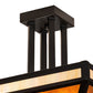 Meyda Lighting "T" Mission" 34" 8-Light Flat Black Semi-flush Mount Light With Beige Iridescent & Amber Mica Shade Glass