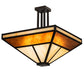 Meyda Lighting "T" Mission" 34" 8-Light Flat Black Semi-flush Mount Light With Beige Iridescent & Amber Mica Shade Glass