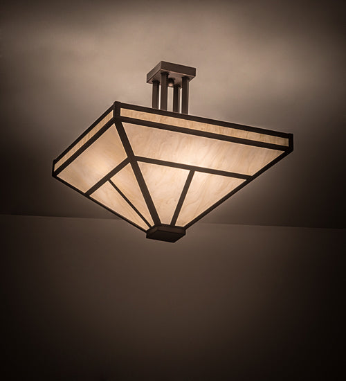 Meyda Lighting "T Mission" 34" 8-Light Mahogany Bronze Semi-flush Mount Light With Beige Shade