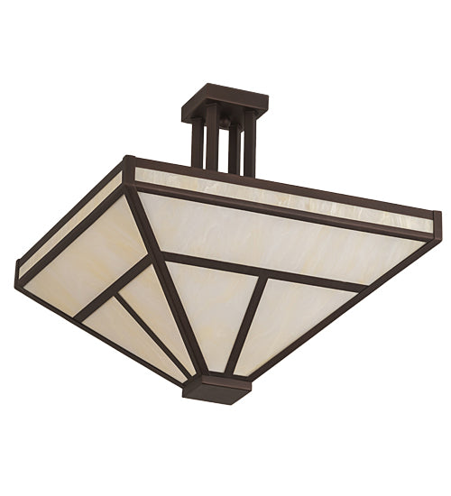 Meyda Lighting "T Mission" 34" 8-Light Mahogany Bronze Semi-flush Mount Light With Beige Shade