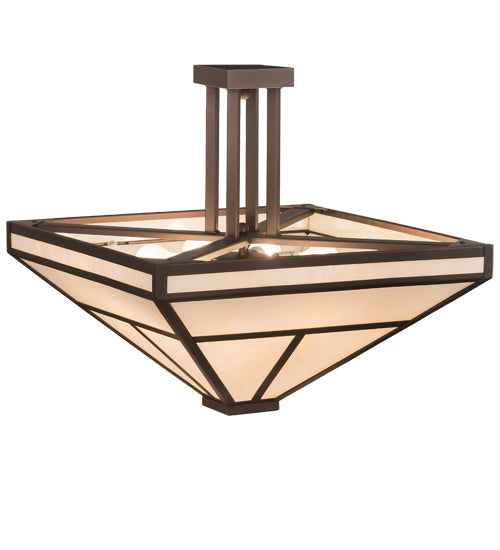 Meyda Lighting "T Mission" 34" 8-Light Mahogany Bronze Semi-flush Mount Light With Beige Shade