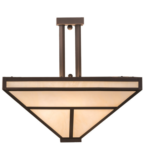Meyda Lighting "T Mission" 34" 8-Light Mahogany Bronze Semi-flush Mount Light With Beige Shade