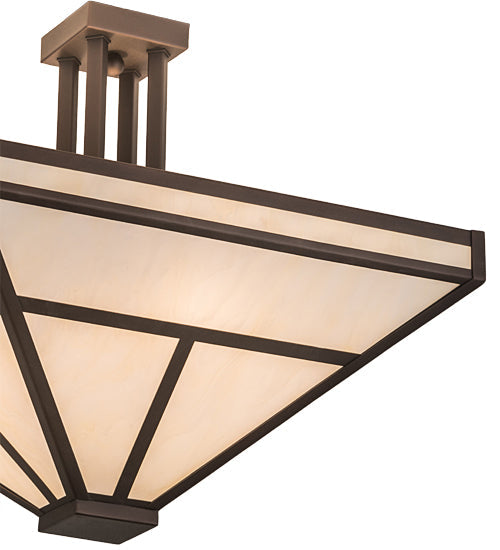 Meyda Lighting "T Mission" 34" 8-Light Mahogany Bronze Semi-flush Mount Light With Beige Shade