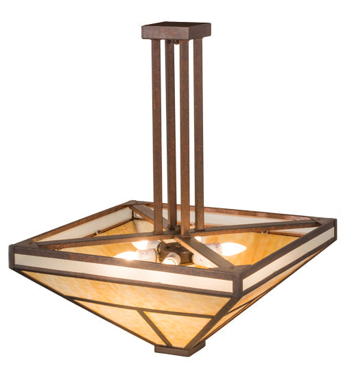 Meyda Lighting T Mission 34" 8-Light Rust Nail Semi-flush Mount Light With Beige & Frosted Seeded Shade Glass