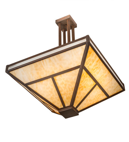 Meyda Lighting T Mission 34" 8-Light Rust Nail Semi-flush Mount Light With Beige & Frosted Seeded Shade Glass