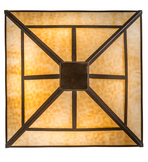 Meyda Lighting T Mission 34" 8-Light Rust Nail Semi-flush Mount Light With Beige & Frosted Seeded Shade Glass