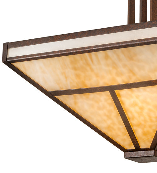 Meyda Lighting T Mission 34" 8-Light Rust Nail Semi-flush Mount Light With Beige & Frosted Seeded Shade Glass