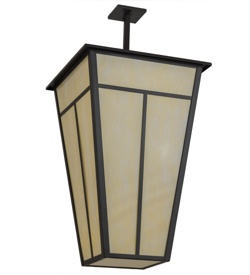 Meyda Lighting T Mission 35" 6-Light Timeless Bronze Pendant Light With Beige Botticino Idalight Shade Glass