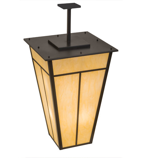 Meyda Lighting T Mission 35" 6-Light Timeless Bronze Pendant Light With Beige Botticino Idalight Shade Glass