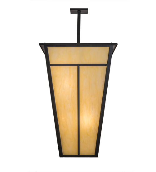 Meyda Lighting T Mission 35" 6-Light Timeless Bronze Pendant Light With Beige Botticino Idalight Shade Glass