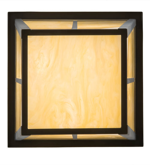 Meyda Lighting T Mission 35" 6-Light Timeless Bronze Pendant Light With Beige Botticino Idalight Shade Glass