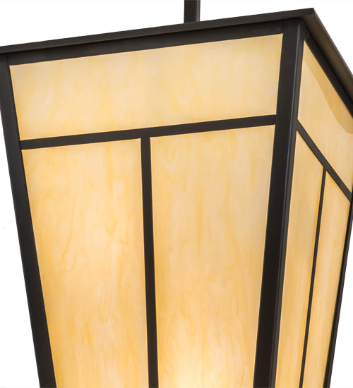 Meyda Lighting T Mission 35" 6-Light Timeless Bronze Pendant Light With Beige Botticino Idalight Shade Glass