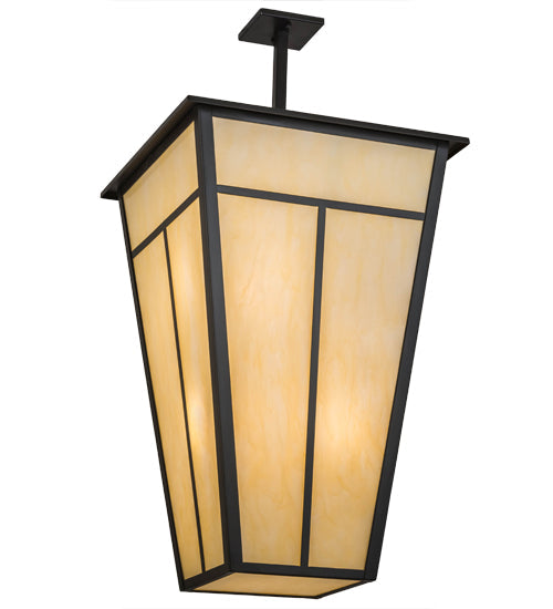 Meyda Lighting T Mission 35" 6-Light Timeless Bronze Pendant Light With Beige Botticino Idalight Shade Glass