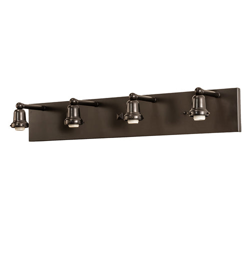 Meyda Lighting "T" Mission 36" 4-Light Craftsman Brown Vanity Light With Amber Mica & Beige Art Shade Glass