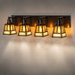 Meyda Lighting "T" Mission 36" 4-Light Craftsman Brown Vanity Light With Amber Mica & Beige Art Shade Glass