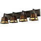 Meyda Lighting "T" Mission 36" 4-Light Craftsman Brown Vanity Light With Amber Mica & Beige Art Shade Glass