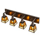 Meyda Lighting "T" Mission 36" 4-Light Craftsman Brown Vanity Light With Amber Mica & Beige Art Shade Glass
