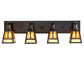 Meyda Lighting "T" Mission 36" 4-Light Craftsman Brown Vanity Light With Amber Mica & Beige Art Shade Glass