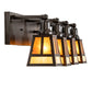 Meyda Lighting "T" Mission 36" 4-Light Craftsman Brown Vanity Light With Amber Mica & Beige Art Shade Glass