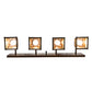 Meyda Lighting "T" Mission 36" 4-Light Craftsman Brown Vanity Light With Amber Mica & Beige Art Shade Glass
