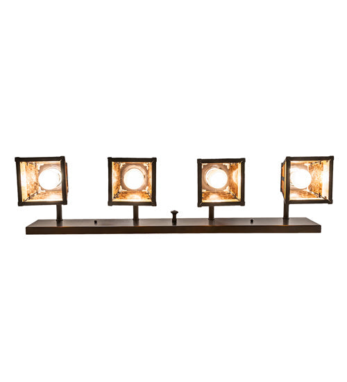 Meyda Lighting "T" Mission 36" 4-Light Craftsman Brown Vanity Light With Amber Mica & Beige Art Shade Glass