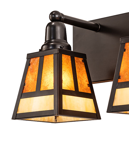 Meyda Lighting "T" Mission 36" 4-Light Craftsman Brown Vanity Light With Amber Mica & Beige Art Shade Glass