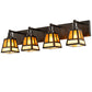Meyda Lighting "T" Mission 36" 4-Light Craftsman Brown Vanity Light With Amber Mica & Beige Art Shade Glass