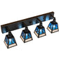 Meyda Lighting "T" Mission" 36" 4-Light Craftsman Brown Vanity Light With Blue & Clear Seeded Shade Glass
