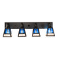 Meyda Lighting "T" Mission" 36" 4-Light Craftsman Brown Vanity Light With Blue & Clear Seeded Shade Glass