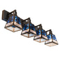 Meyda Lighting "T" Mission" 36" 4-Light Craftsman Brown Vanity Light With Blue & Clear Seeded Shade Glass