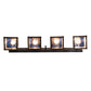 Meyda Lighting "T" Mission" 36" 4-Light Craftsman Brown Vanity Light With Blue & Clear Seeded Shade Glass
