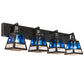 Meyda Lighting "T" Mission" 36" 4-Light Craftsman Brown Vanity Light With Blue & Clear Seeded Shade Glass