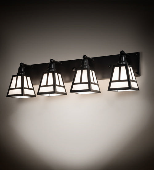 Meyda Lighting "T" Mission 36" 4-Light Craftsman Brown Vanity Light With White Shade Glass