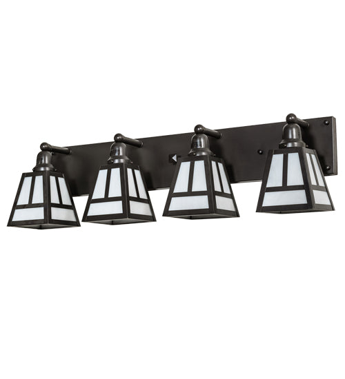 Meyda Lighting "T" Mission 36" 4-Light Craftsman Brown Vanity Light With White Shade Glass
