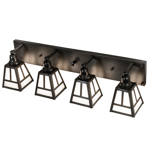 Meyda Lighting "T" Mission 36" 4-Light Craftsman Brown Vanity Light With White Shade Glass