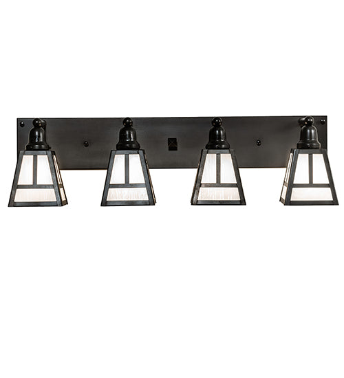 Meyda Lighting "T" Mission 36" 4-Light Craftsman Brown Vanity Light With White Shade Glass