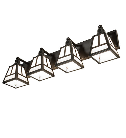 Meyda Lighting "T" Mission 36" 4-Light Craftsman Brown Vanity Light With White Shade Glass