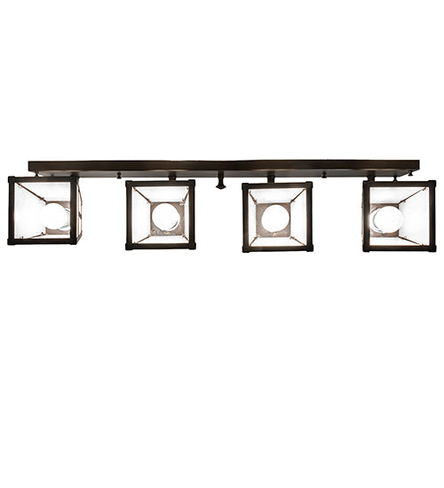 Meyda Lighting "T" Mission 36" 4-Light Craftsman Brown Vanity Light With White Shade Glass