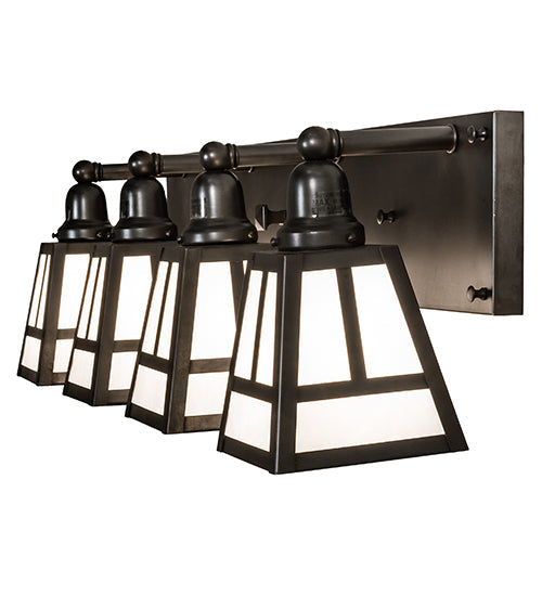 Meyda Lighting "T" Mission 36" 4-Light Craftsman Brown Vanity Light With White Shade Glass