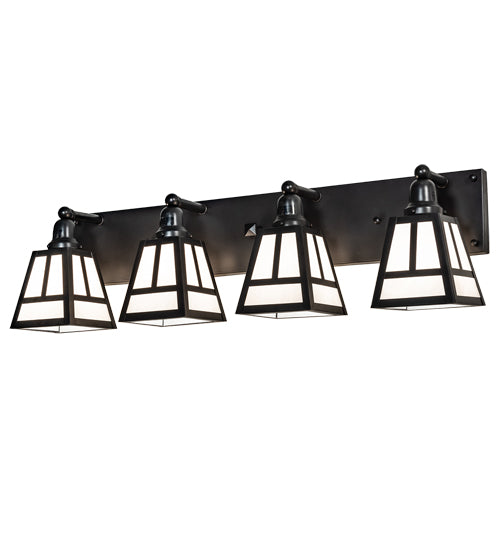 Meyda Lighting "T" Mission 36" 4-Light Craftsman Brown Vanity Light With White Shade Glass