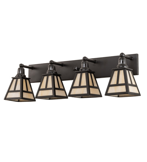 Meyda Lighting "T Mission" 36" 4-Light Solar Black Vanity Bar Light With Beige Sahara Taupe Idalight Shade