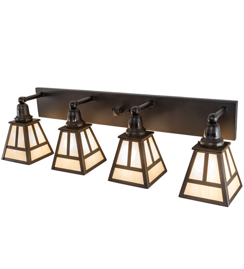 Meyda Lighting "T Mission" 36" 4-Light Solar Black Vanity Bar Light With Beige Sahara Taupe Idalight Shade