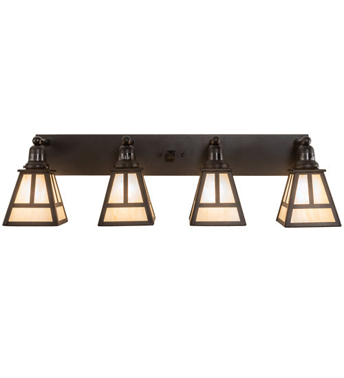 Meyda Lighting "T Mission" 36" 4-Light Solar Black Vanity Bar Light With Beige Sahara Taupe Idalight Shade