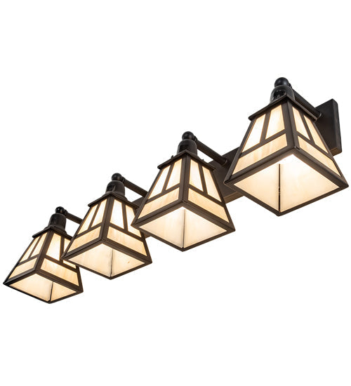 Meyda Lighting "T Mission" 36" 4-Light Solar Black Vanity Bar Light With Beige Sahara Taupe Idalight Shade